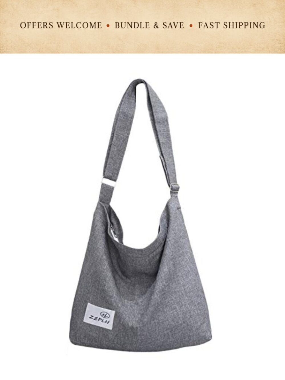 Canvas Crossbody Hobo Bag Adjustable Strap Large Shoulder Tote